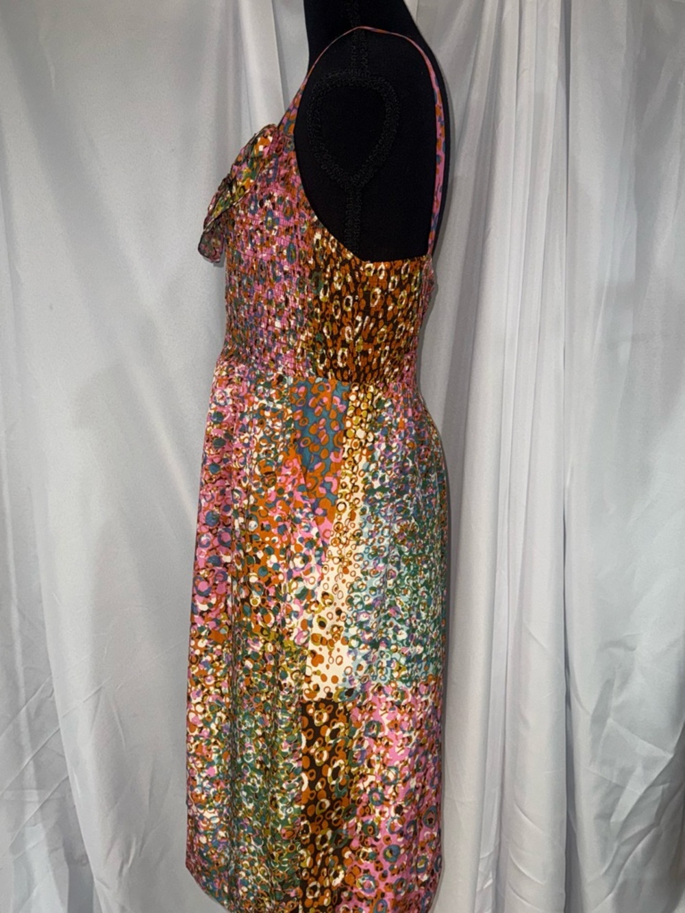 Maeve Pink and Green Colorful-Print Smocked Midi Dress - Picture 3 of 7